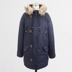 J crew winter puffer parka fur lined